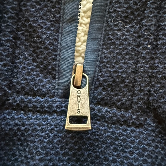 Orvis Navy Knit Blue, Sherpa Fleece-Lined 3/4 Zip Pullover - Picture 4 of 11